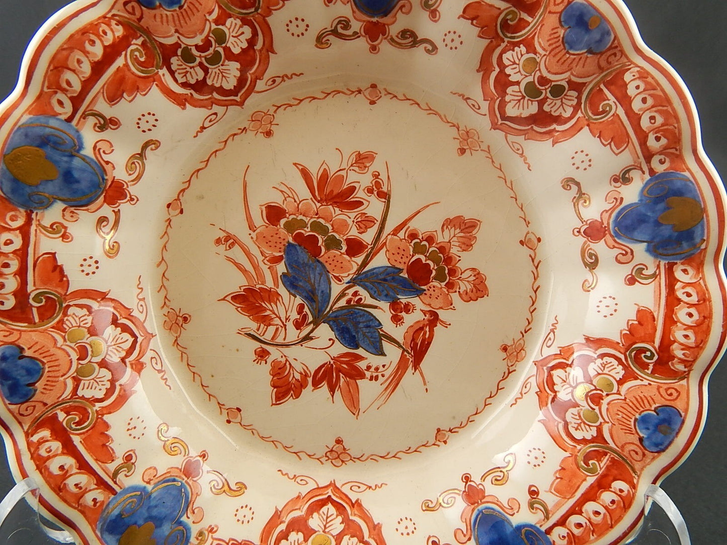 VINTAGE RARA CIOTOLA PIATTO CERAMICA ROYAL DELFT IMARI PIJNACKER ROSSO ORO