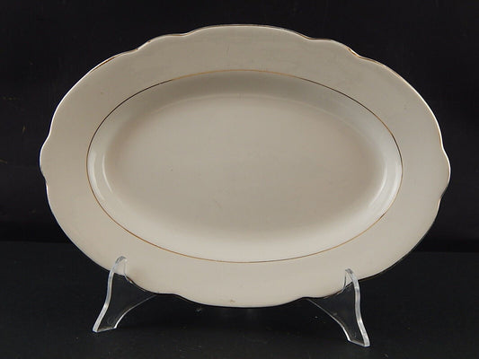ANTICO VASSOIO PIATTO OVALE CERAMICA BIANCA PROFILO ORO LAVENO REVELLI