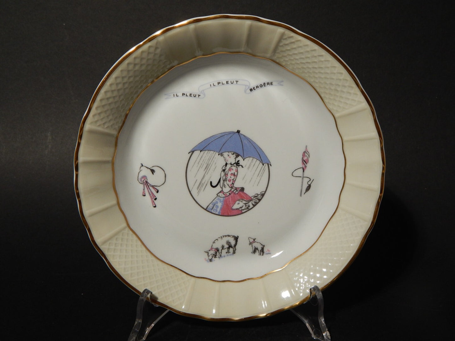 VINTAGE SET 2 PIATTI PORCELLANA IL PLEUT IL PLEUT BERGERE LIMOGES BERNARDAUD&CO