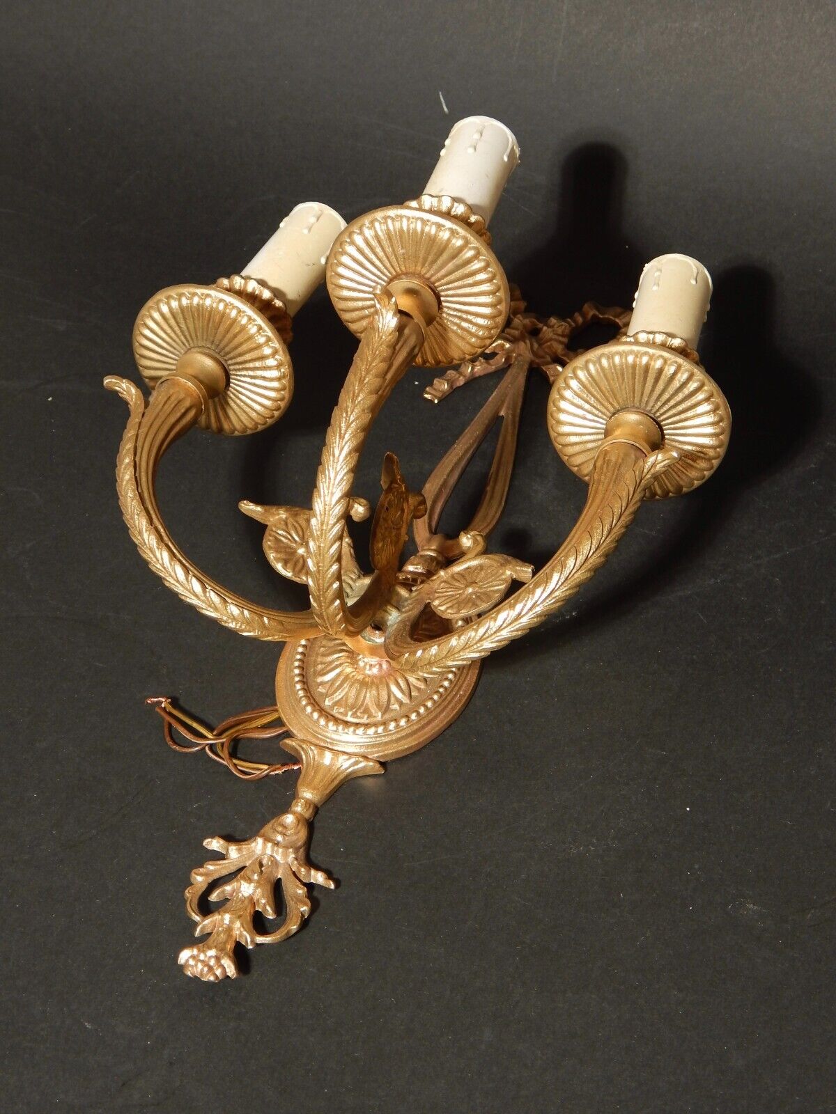 ANTICA ELEGANTE APPLIQUE 3 FUOCHI E 14 LAMPADA PARETE BRONZO OTTONE STILE IMPERO