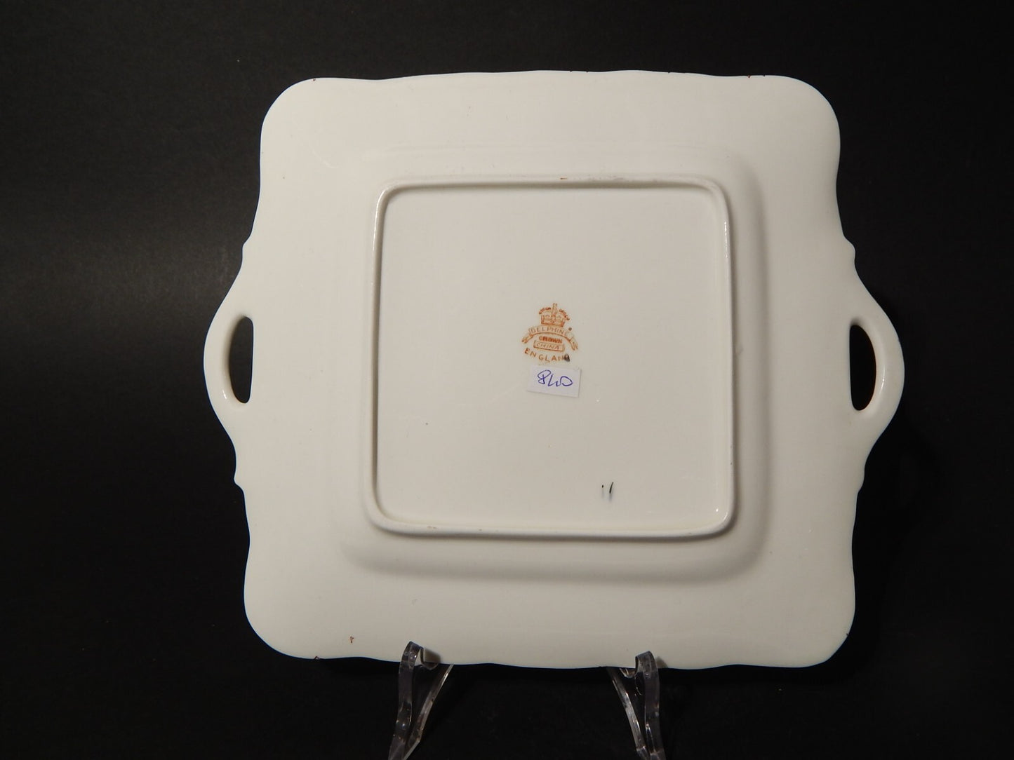 ANTICO VASSOIO TORTA CON MANICI PORCELLANA INGLESE DELPHINE CROWN CHINA FINE 800