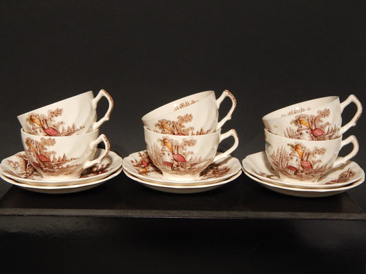 VINTAGE SET 6 TAZZE DA TE' SEMI PORCELLANA JOHNSON BROS THE OLD MILL STAMPA MANO