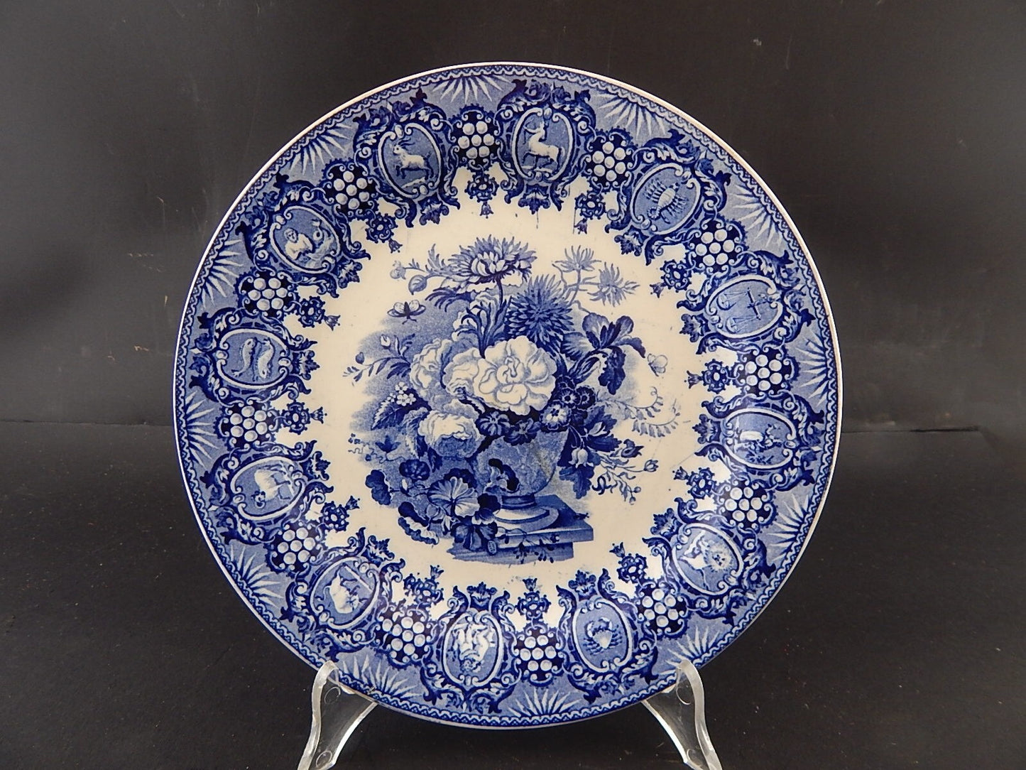 ANTICO RARO PIATTO PORCELLANA WEDGWOOD SEGNI ZODIACALI META' '800 BIANCO BLU #