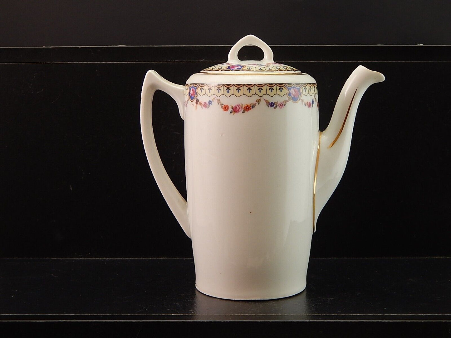 ANTICA ART DECO CAFFETTIERA PORCELLANA BOEMA DECORO A GHIRLANDA