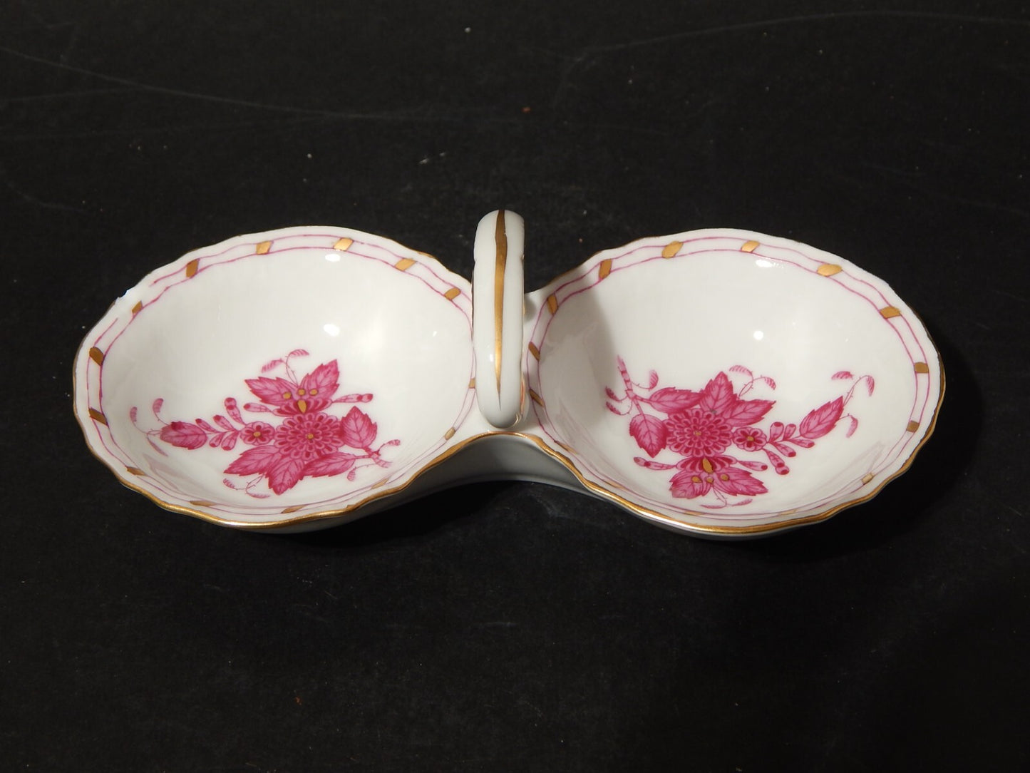 PREZIOSA PORCELLANA SALIERA PORTA SALE HEREND APPONYI CHINESE BOUQUET ROSA