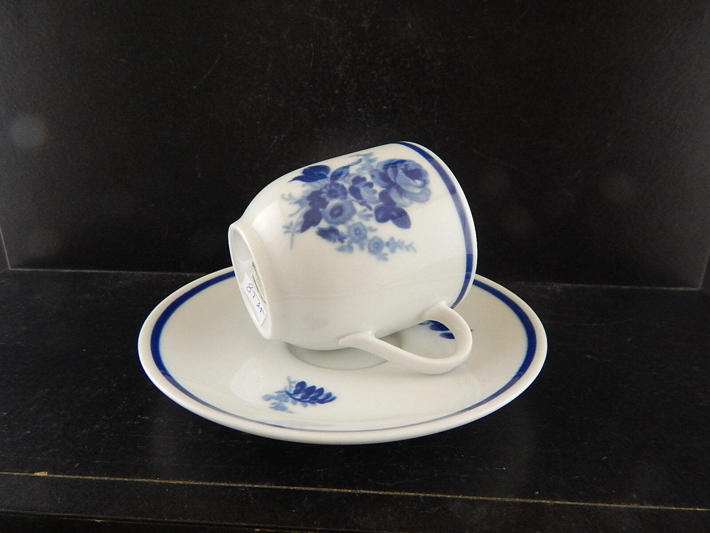 ANTICO RARA TAZZA E PIATTINO PORCELLANA BIANCA FIORI BLU WINTERLING BAVARIA