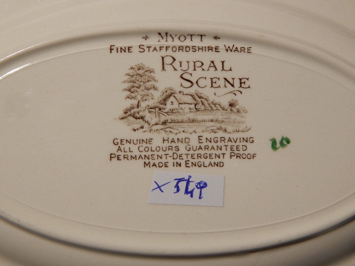 ANTICO VASSOIO RAVIERA CERAMICA INGLESE MYOTT DISEGNO RURAL SCENE STAMPA A MANO