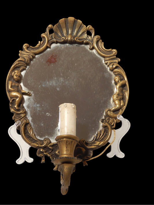 ANTICA APPLIQUE CON PREGEVOLE CORNICE STILE BAROCCO OTTONE O BRONZO E SPECCHIO