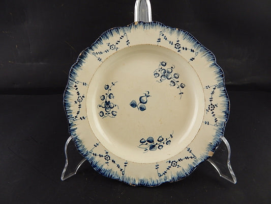 ANTICO 1780 RARISSIMO PIATTO INGLESE FERRY BRIDGE POTTERY YORKSHIRE BIANCO BLU #