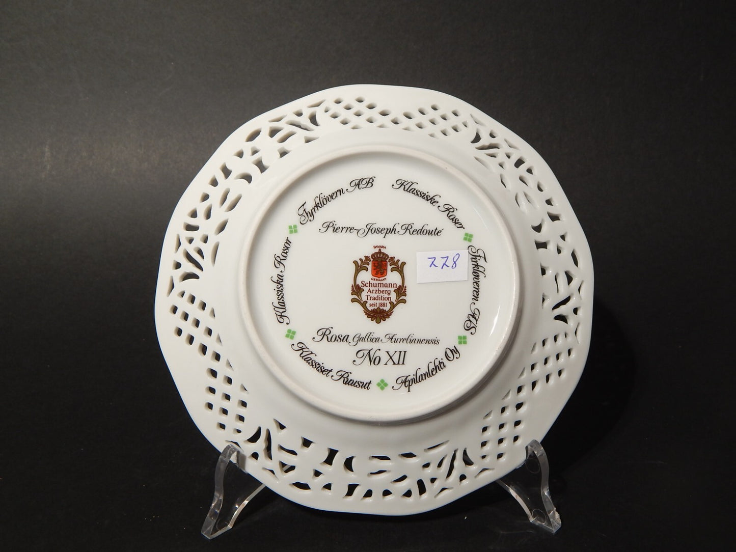 TRIO TAZZA PORCELLANA SCHUMANN BAVARIA PIERRE JOSEPH REDOUTE' ROSA GALLICA