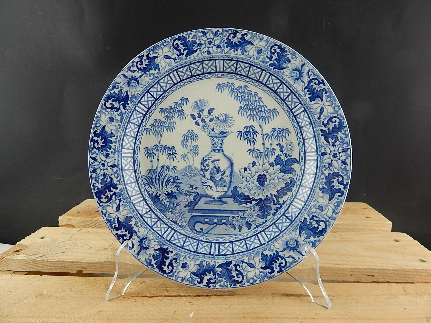 ANTICO AUTENTICO RARISSIMO PIATTO PORCELLANA WEDGWOOD DEL 1864 BLUE BAMBOO #5292