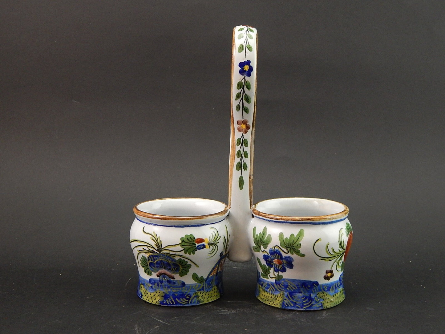 ANTICO PORTA CONDIMENTI DECORO GAROFANO MAIOLICA FORNACE CERAMICA BUBANI FAENZA