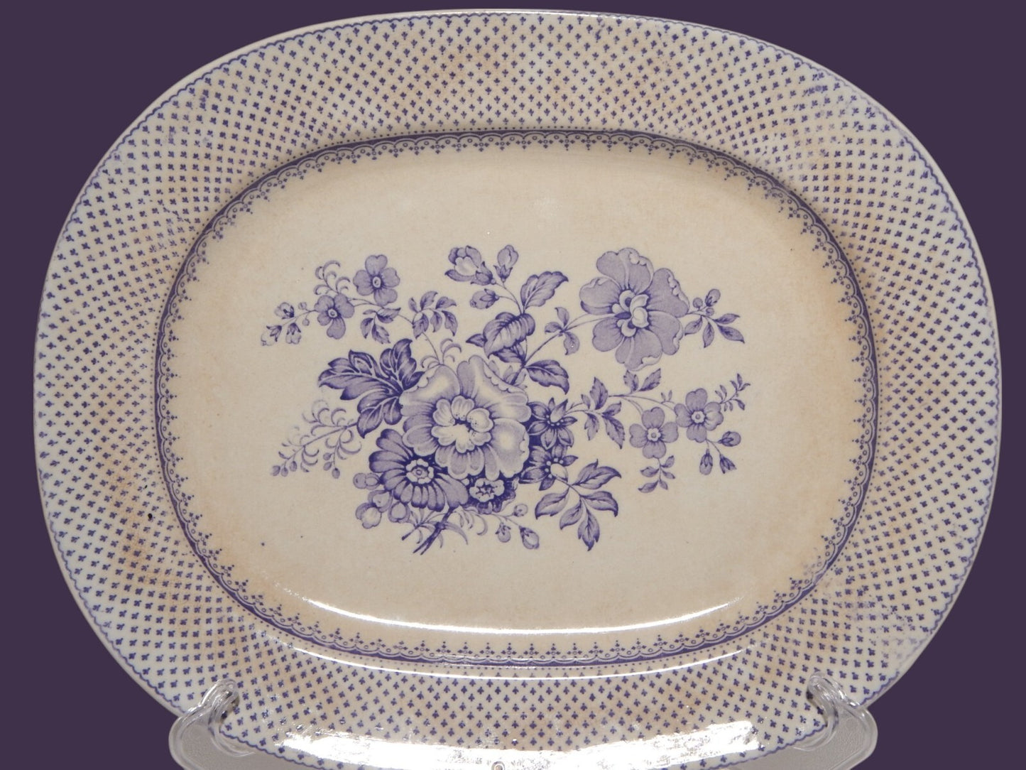 ANTICO VASSOIO CERAMICA STAFFORDSHIRE PRIMAVESI 1860 ERMINE BORDER VIOLA ##