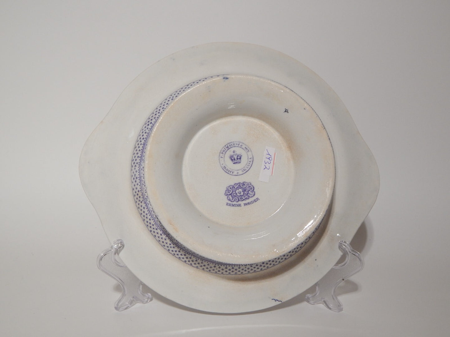 ANTICA LEGUMIERA CENTROTAVOLA CERAMICA INGLESE PRIMAVESI ERMINE BORDER VIOLA ##