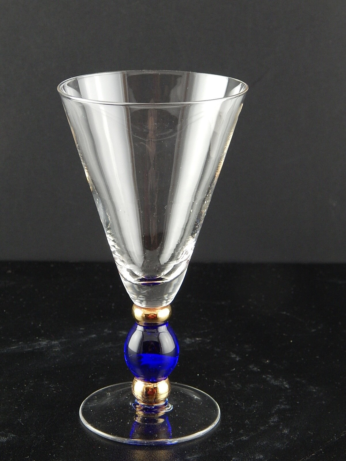 ANTICO ART DECO PREZIOSO CALICE VETRO SOFFIATO MURANO BLU COBALTO ORO