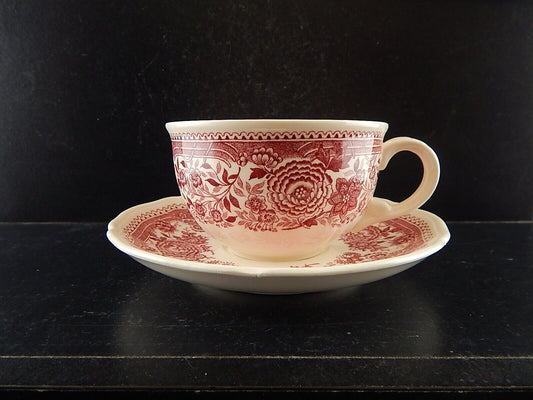 VINTAGE TAZZA TE' PORCELLANA VILLEROY&BOCH DECORO BURGENLAND ROSSO #