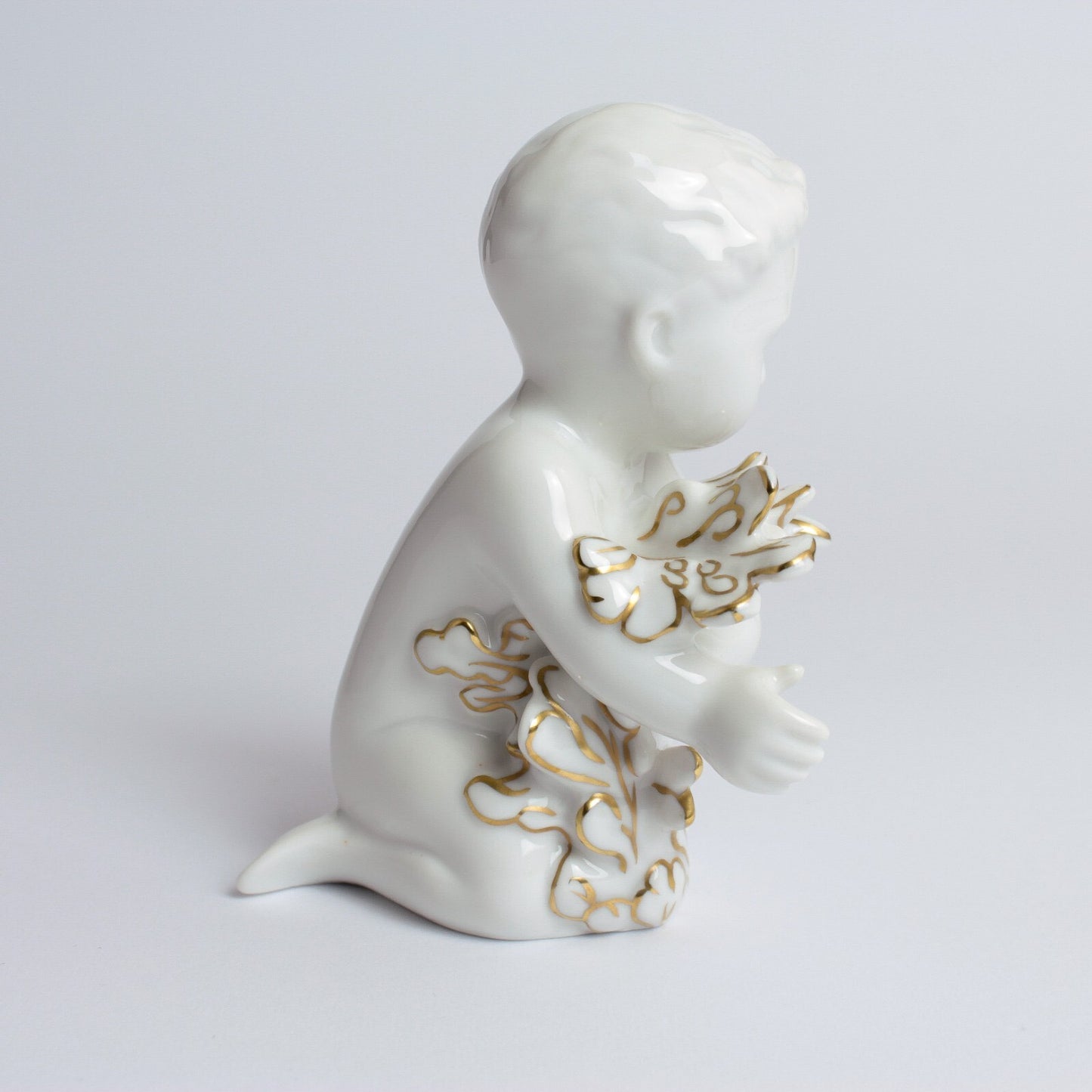 STATUINA PORCELLANA ROYAL COPENHAGEN BING&GRONDAHL "Ragazzo del Mare" CON ORO