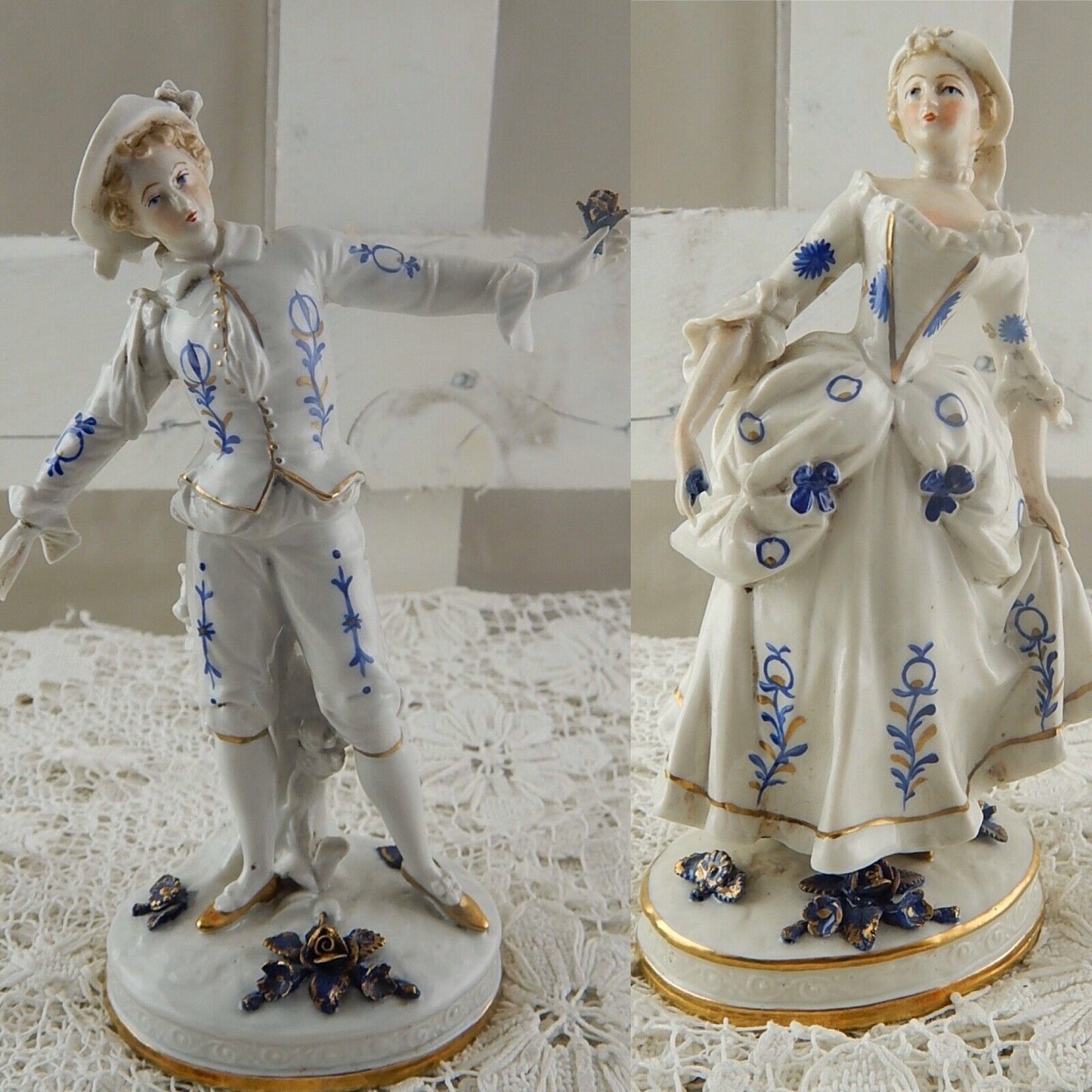 ANTICA PREZIOSA PORCELLANA COPPIA STATUINE DRESDA SITZENDORF DIPINTE A MANO