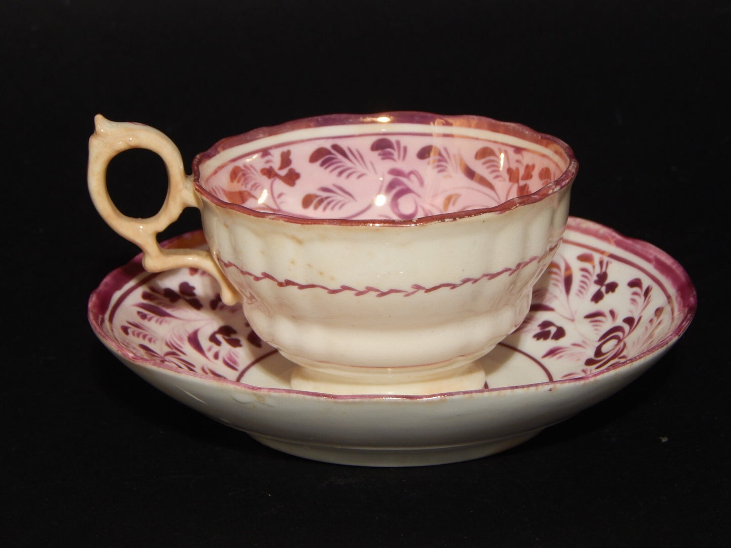 ANTICA GEORGIANA TAZZA TE' PORCELLANA LUSTRO ROSA STAFFORDSHIRE PRIMA META' 800