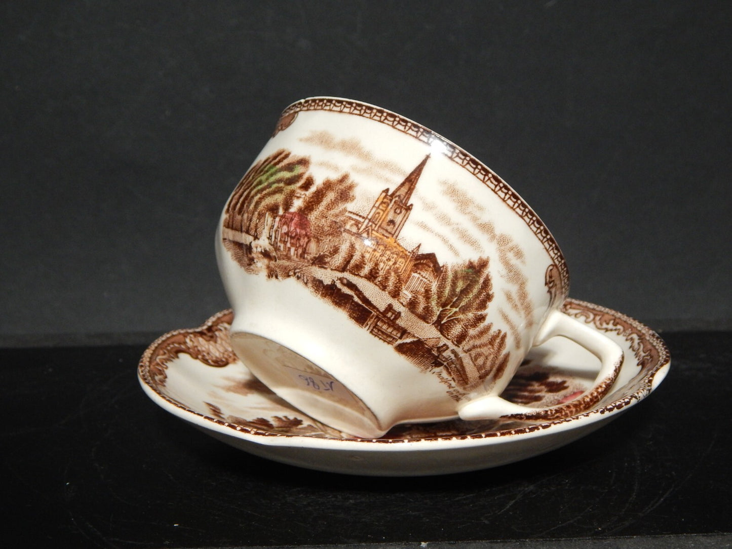 ANTICA TAZZA TE' PORCELLANA JOHNSON BROS OLD BRITAIN CASTLE MULTICOLOR DIFETTO #