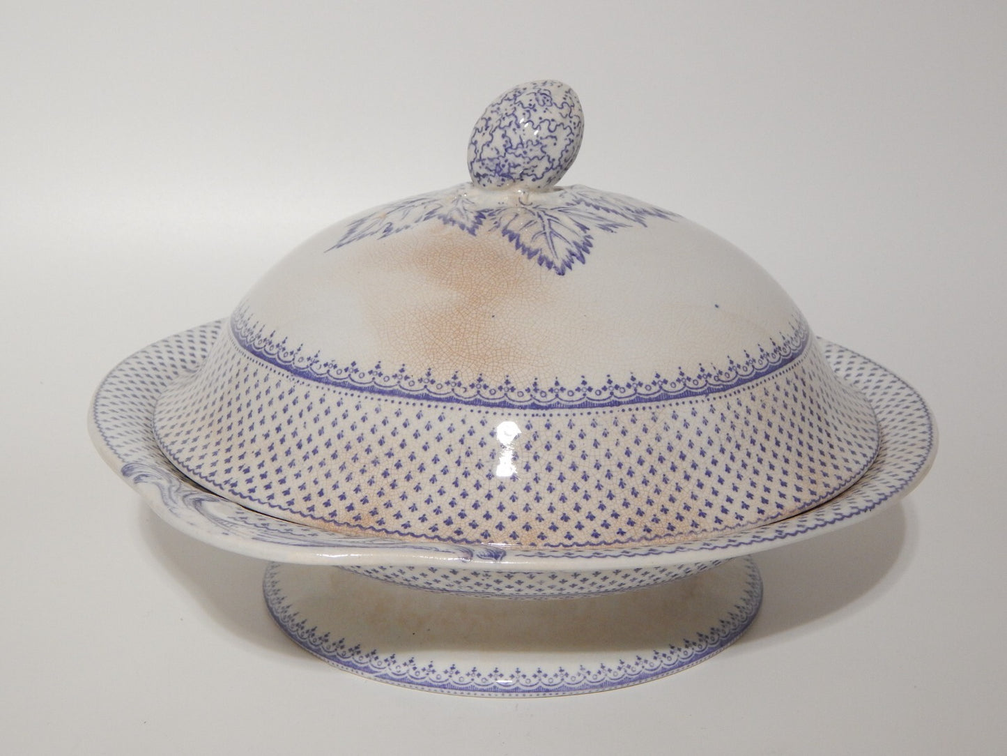 ANTICA LEGUMIERA CENTROTAVOLA CERAMICA INGLESE PRIMAVESI ERMINE BORDER VIOLA #