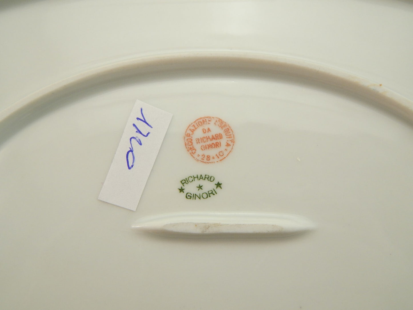 ANTICO DEL 1929 VASSOIO OVALE PORCELLANA RICHARD GINORI PROFILO BLU E ORO