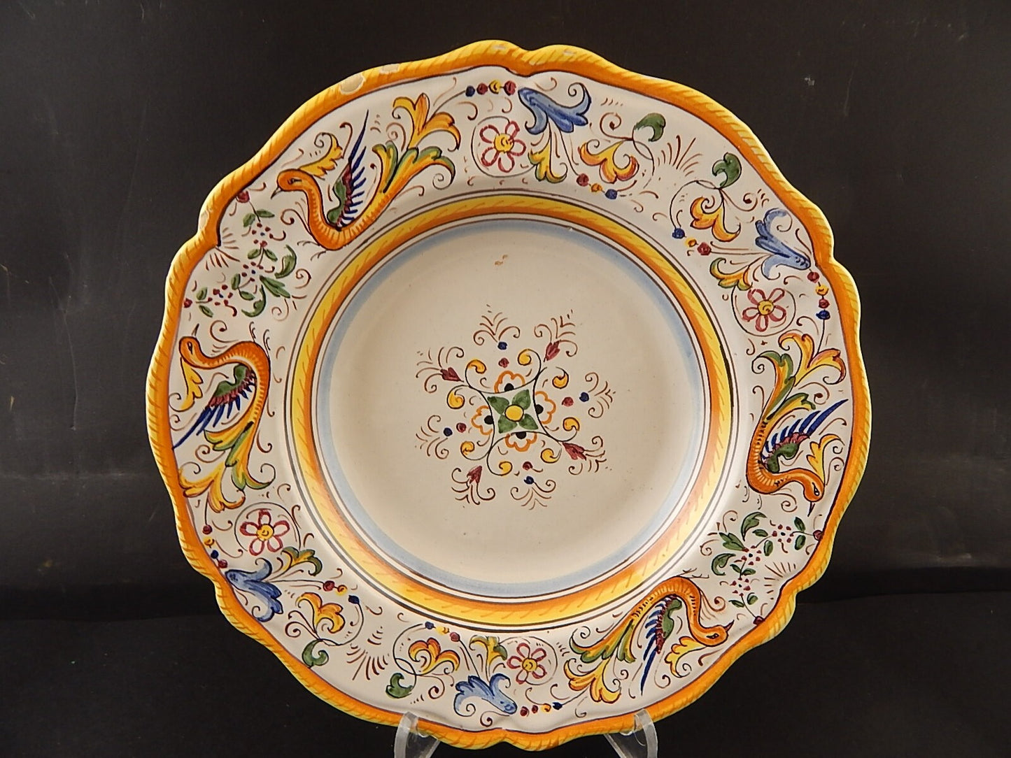 ANTICO PIATTO FONDO CERAMICA MAIOLICHE DERUTA PERUGIA 1900 DECORO RINASCIMENTALE