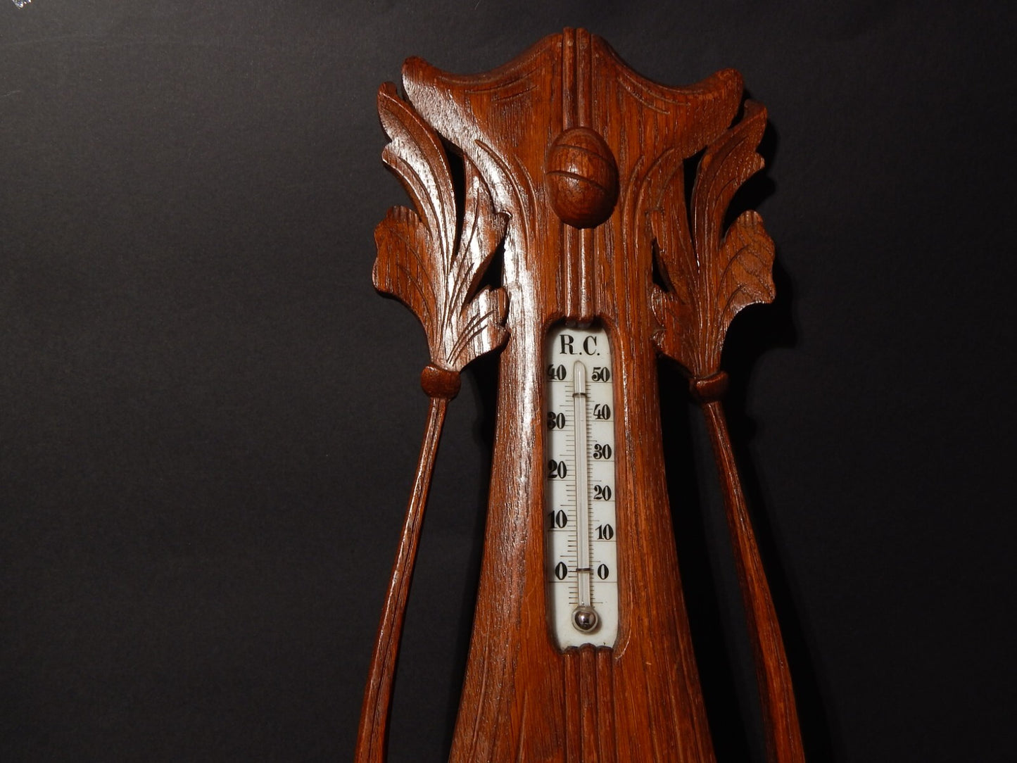 ANTICO EPOCA LIBERTY ART DECO BAROMETRO ANEROIDE E TERMOMETRO SU STRUTTURA LEGNO