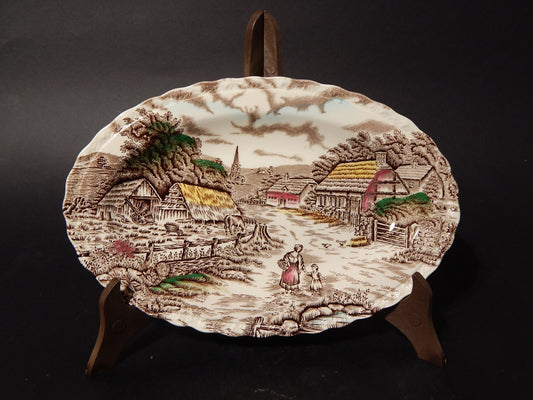 ANTICO VASSOIO RAVIERA CERAMICA INGLESE MYOTT DISEGNO RURAL SCENE STAMPA A MANO