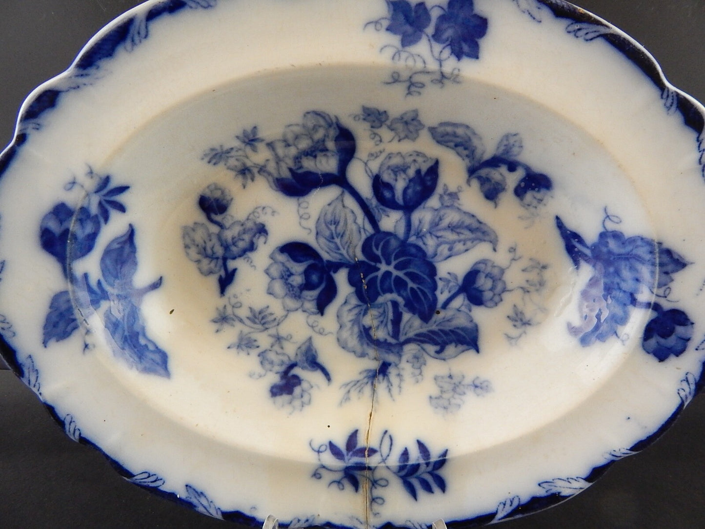 ANTICO VASSOIO NINFEE CERAMICA RICHARD MILANO FINE 800 FLOW BLUE WATER NYMPH