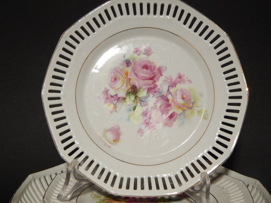 SCHUMANN BAVARIA PREZIOSO SERVIZIO DA DOLCE PORCELLANA TRAFORATA 1930 LE ROSE