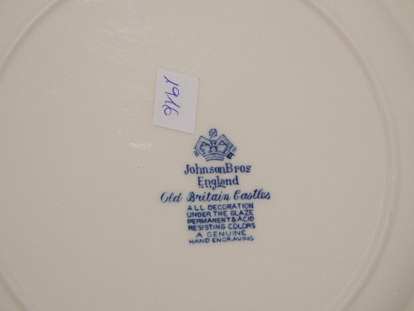 VINTAGE JOHNSON BROS OLD BRITAIN CASTLE BLU PIATTO PIANO PORCELLANA DIFETTO 1916