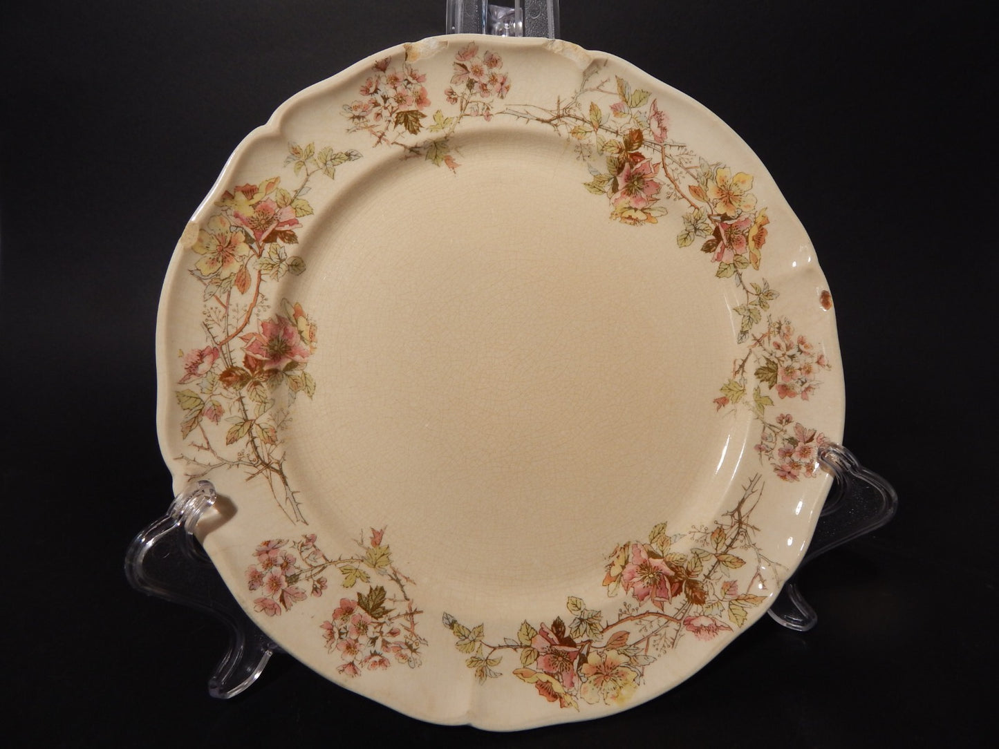 ANTICO RARO PIATTO CERAMICA VILLEROY&BOCH METTLACH DI FINE 1800 CM 23 DIFETTO