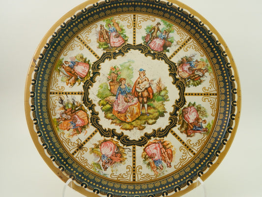 VINTAGE RETRO AUTENTICO VASSOIO METALLO LATTA STAMPA CON SCENE GALATI