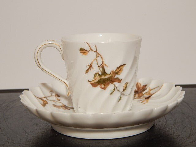 ANTICA ART NOUVEAU TAZZINA CAFFE' PORCELLANA HAVILAND & CO LIMOGES FIORI ROVO #