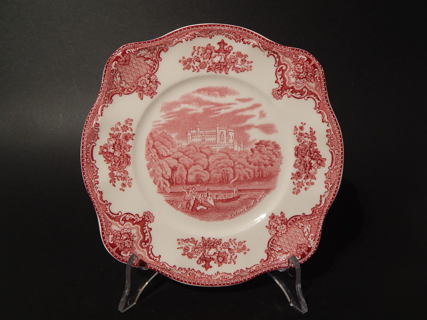 VINTAGE JOHNSON BROS OLD BRITAIN CASTLE PIATTO QUADRATO SEMI PORCELLANA ROSSO