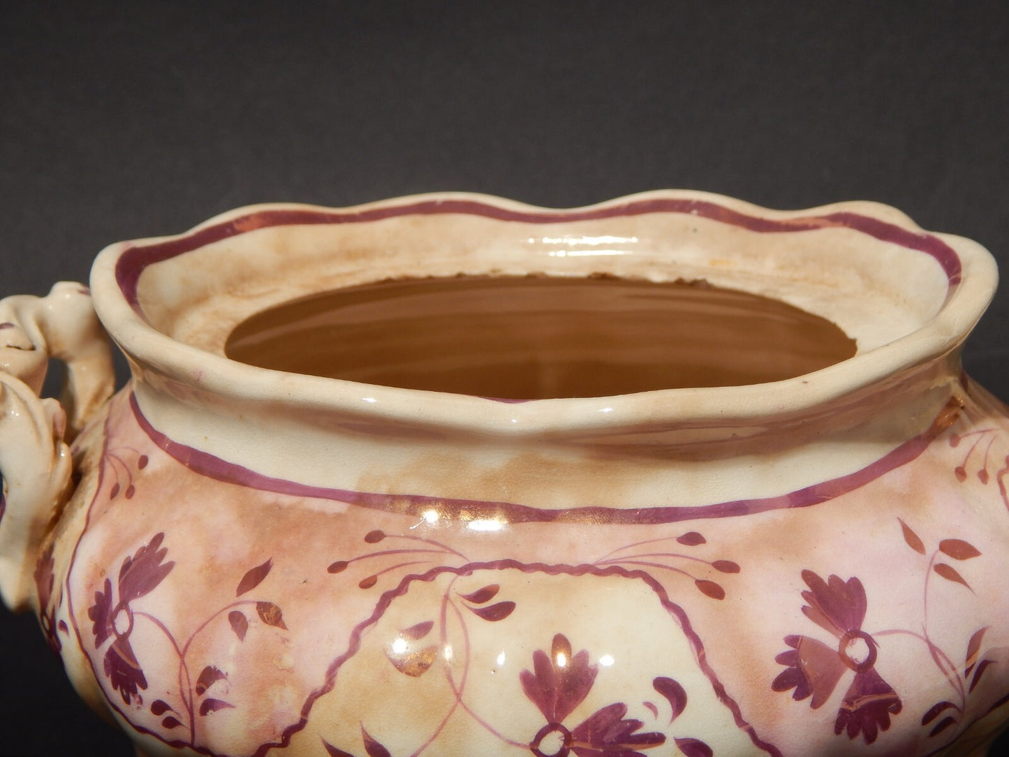 ANTICA GEORGIANA POTICHE PORCELLANA LUSTRO ROSA STAFFORDSHIRE PRIMA META' 1800