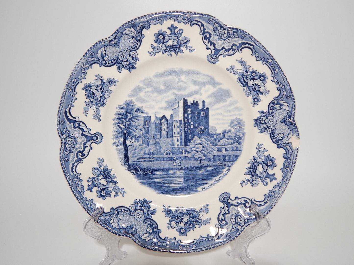 VINTAGE JOHNSON BROS OLD BRITAIN CASTLE BLU PIATTO PIANO PORCELLANA DIFETTO 1907