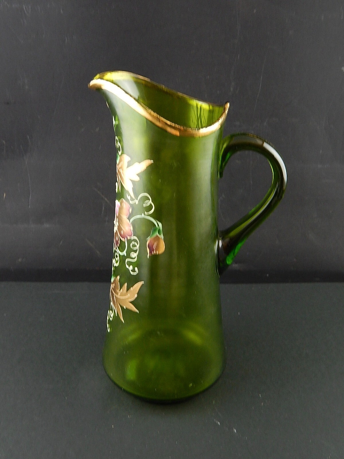 ANTICA PREZIOSA BROCCA CARAFFA VETRO SOFFIATO DI MURANO EPOCA LIBERTY DIPINTA