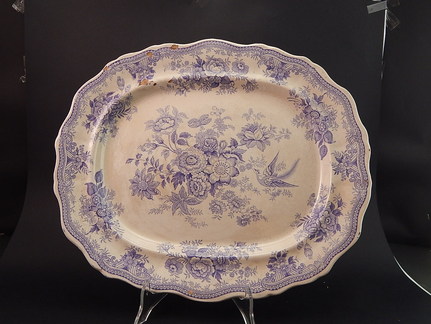 ANTICO RARO VASSOIO CERAMICA PRIMAVESI & SONS SWANSEA ASIATIC PHEASANTS FINE 800