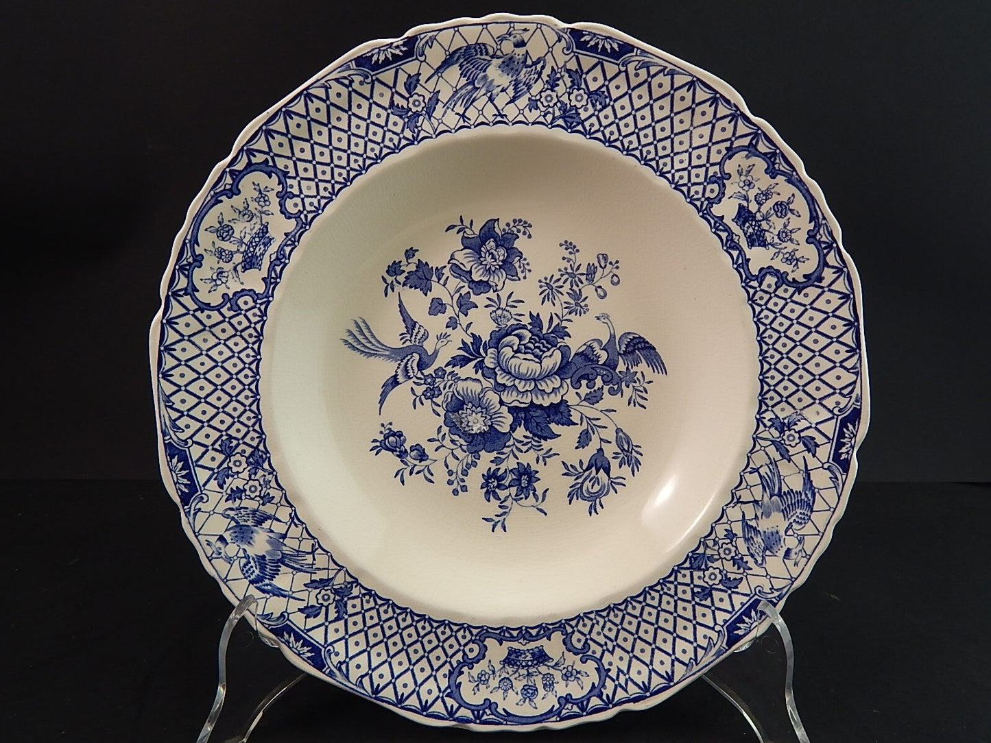 ANTICO PIATTO FONDO CM 25 CERAMICA INGLESE MASON’S DECORO STRATFORD BIANCO BLU