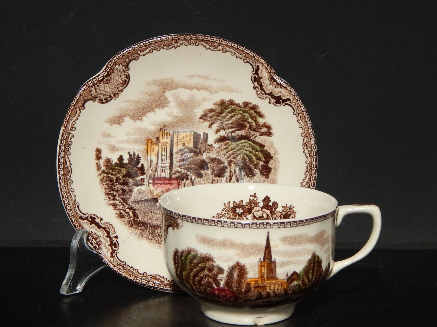 ANTICA TAZZA TE' PORCELLANA JOHNSON BROS OLD BRITAIN CASTLE MULTICOLOR DIFETTO