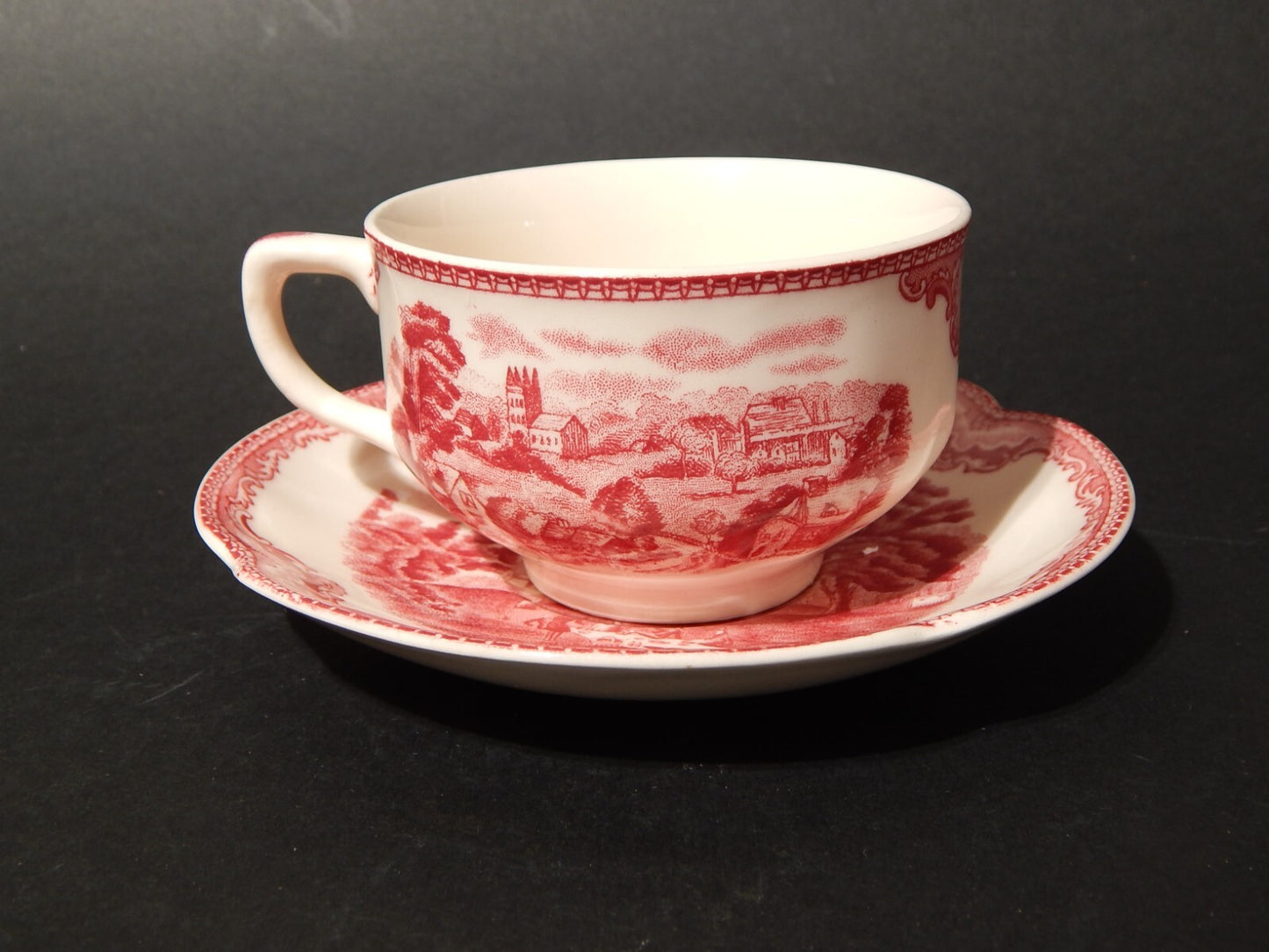 VINTAGE JOHNSON BROS OLD BRITAIN CASTLE TAZZA DA TE' SEMI PORCELLANA ROSSO