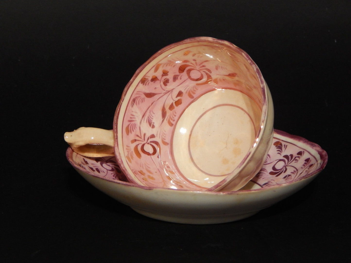 ANTICA GEORGIANA TAZZA TE' PORCELLANA LUSTRO ROSA STAFFORDSHIRE