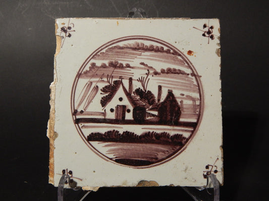 ANTICA PIASTRELLA MATTONELLA CERAMICA DELFT DEL 1700 DECORO AL MANGANESE (484)