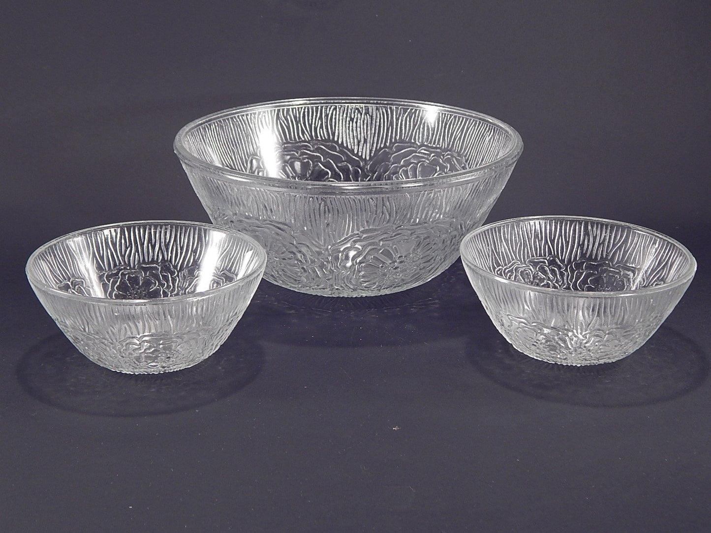 VINTAGE SET DA TAVOLA INSALATIERA O FRUTTIERA + 2 CIOTOLE VETRO STILE KOSTA BODA