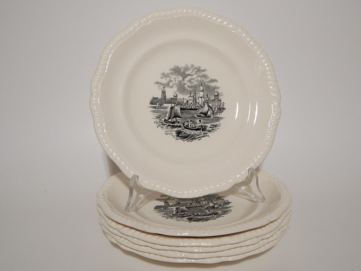 ANTICO SERVIZIO 6 PIATTI DESSERT SEMI PORCELLANA COPELAND SPODE PAESAGGIO MARINO