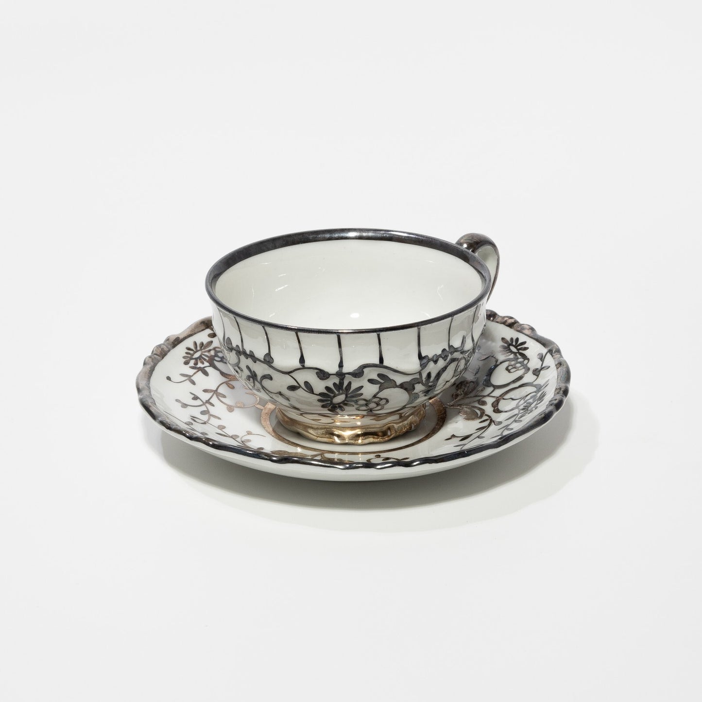 ANTICA TAZZINA CAFFE' PORCELLANA MITTERTEICH BAVARIA ART DECO DECORO ARGENTO