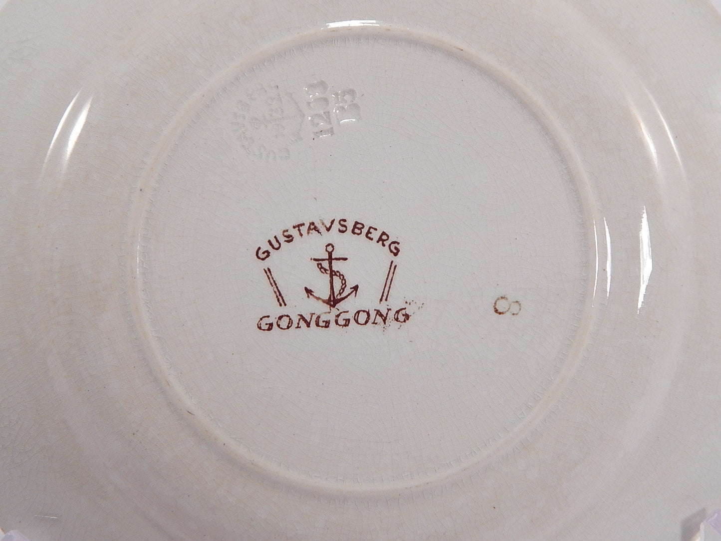 ANTICO PIATTO PORCELLANA CERAMICA META' 1800 GUSTAVSBERG DECORO GONG GONG