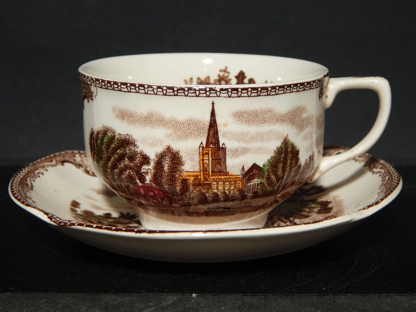 ANTICA TAZZA TE' PORCELLANA JOHNSON BROS OLD BRITAIN CASTLE MULTICOLOR DIFETTO